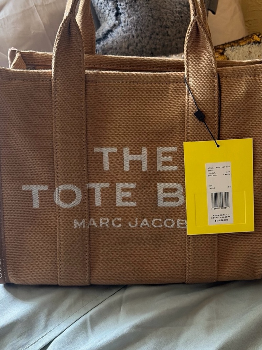 Marc Jacobs Black and White Logo Drawstring Tote with Ribbon Handles